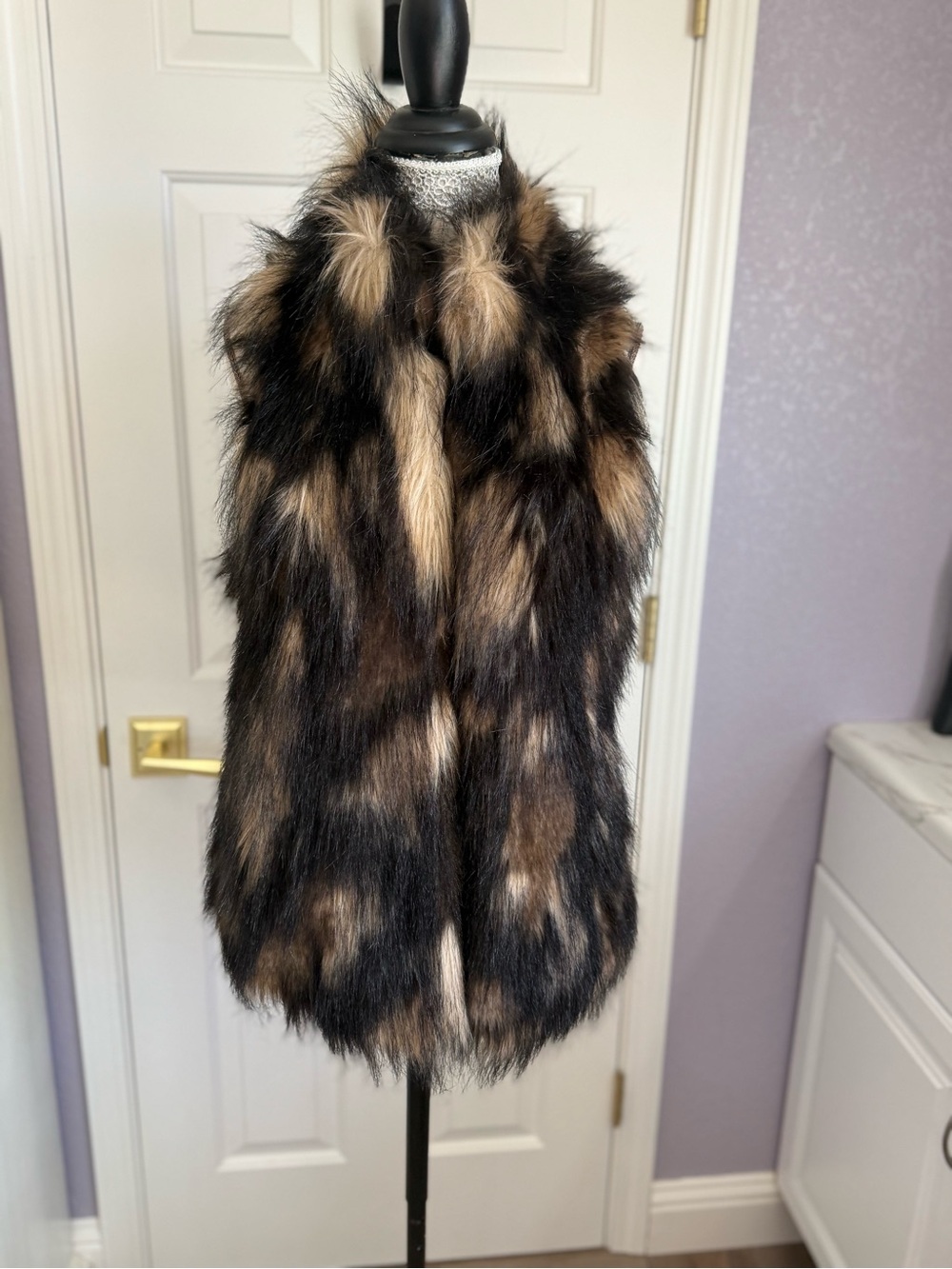 INC International Concepts Black and Brown Faux Fur Vest